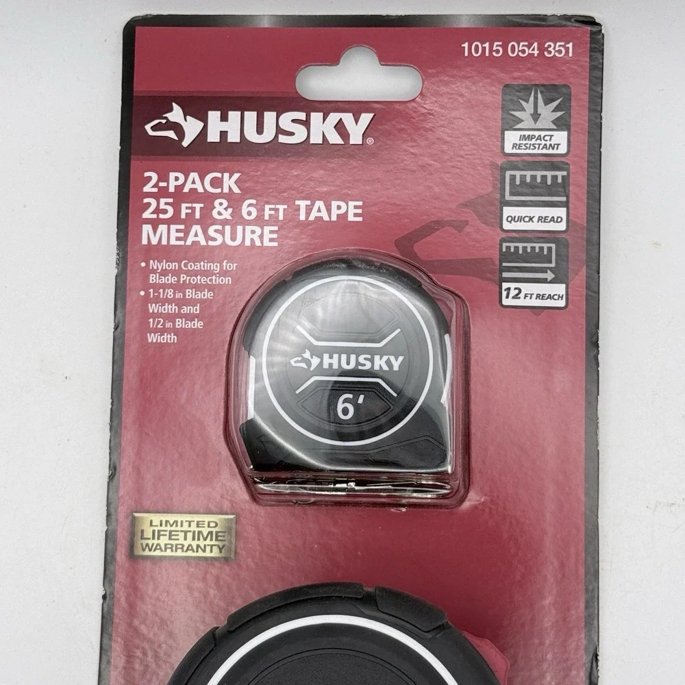 Husky Tape Measure Set 25 Ft 6 Ft Mini Measuring Tape Rubber Grip 2 Pack SAE